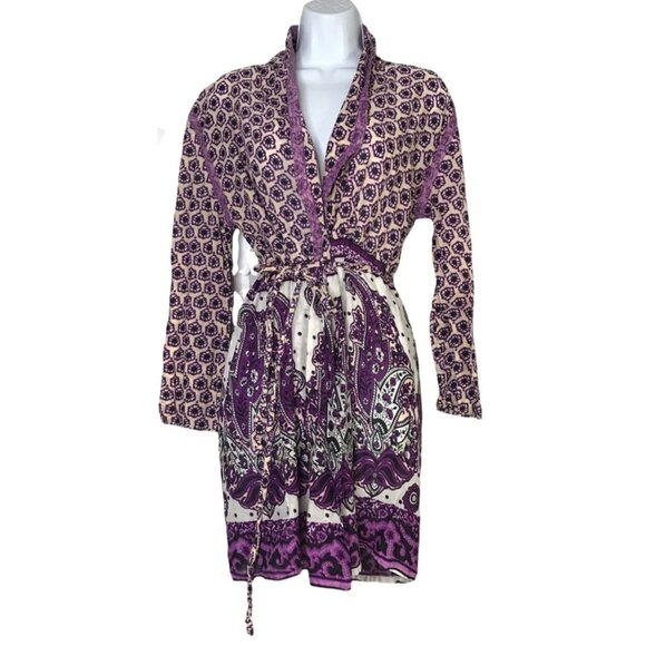 Free People FP One Paisley Kimono Wrap Dress S Beach Pool Swim Cover Up Robe - Picture 3 of 6